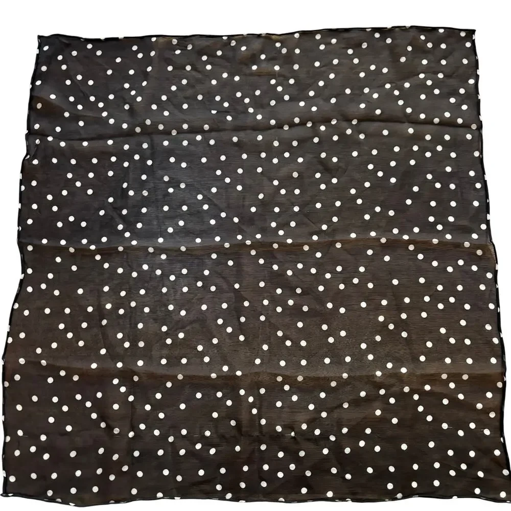 Sheer silky neckerchief scarf bandana style square mod polka dots black white